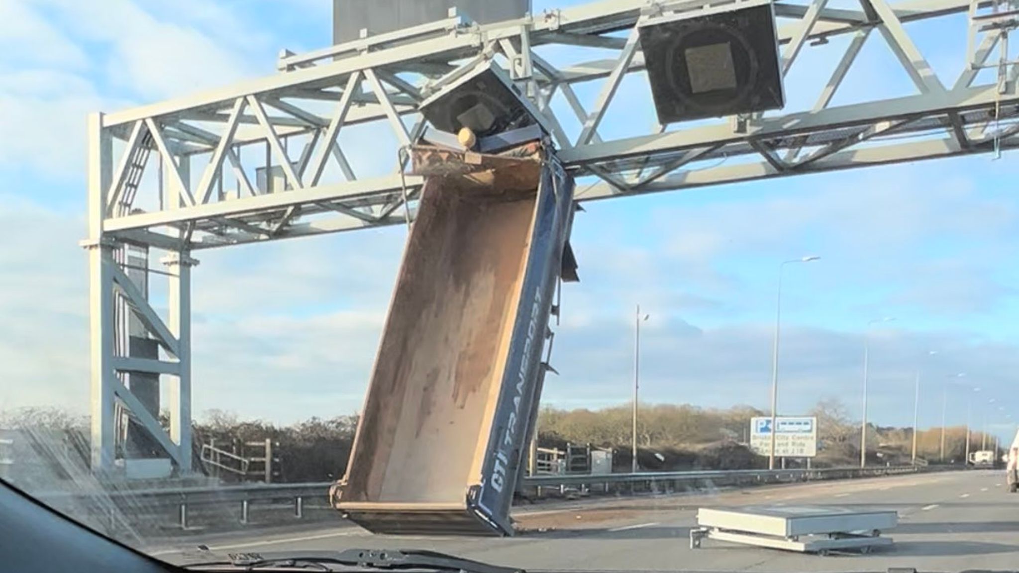 M5 closed near Bristol after crash leaves tipper truck rear wedged