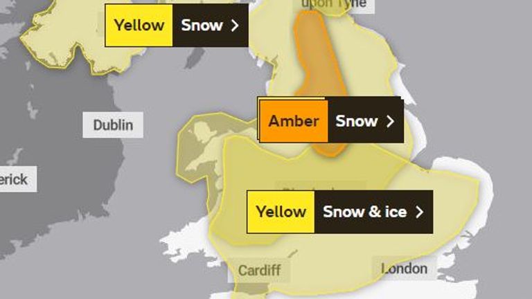 Amber and yellow weather warnings have been issued by the Met Office