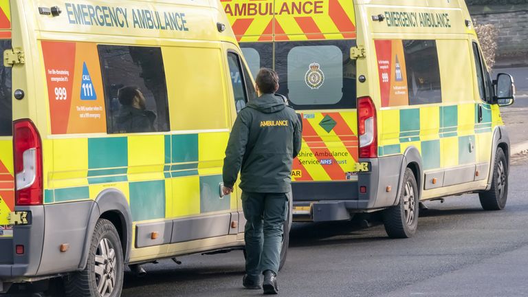 Ambulances line up outside line outside Longley Ambulance Station in Sheffield