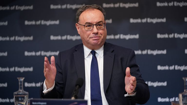 Andrew Bailey, Governor of the Bank of England, during the Bank of England Monetary Policy Report Press Conference, at the Bank of England, London, following the decision to raise interest rates to 4% from 3.5%. Picture date: Thursday February 2, 2023.