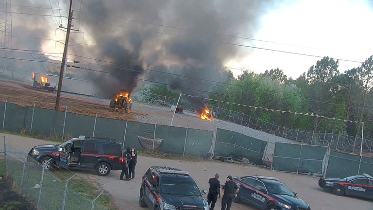 Fires are seen at the construction site of the centre. Pic: City of Atlanta Police Department/Reuters