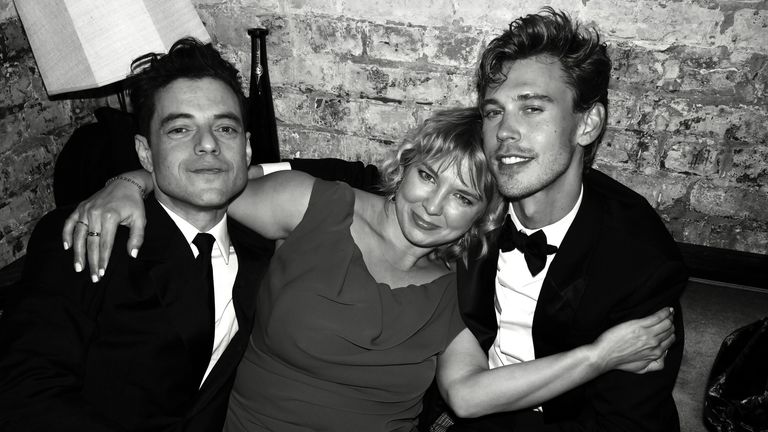 (L-R) Rami Malek, Polly Bennett and Austin Butler at the BAFTAs: Bennett is a choreographer and movement director who trained Malek for Bohemian Rhapsody and Butler for Elvis. Pic: Greg Williams