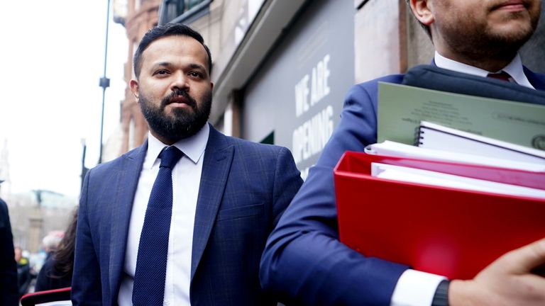 Azeem Rafiq arrives for the second day of the CDC Panel Hearing at the International Arbitration Centre, London. A panel of the Cricket Discipline Commission will hear disciplinary proceedings brought by the England and Wales Cricket Board against Yorkshire County Cricket Club. Picture date: Thursday March 2, 2023.
