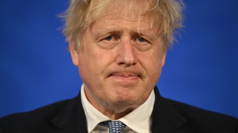 File photo dated 25/05/2022 of the then prime minister Boris Johnson speaking during a press conference in Downing Street, London, following the publication of Sue Gray's report into Downing Street parties in Whitehall during the coronavirus lockdown. Issue date: Tuesday March 21, 2023.
