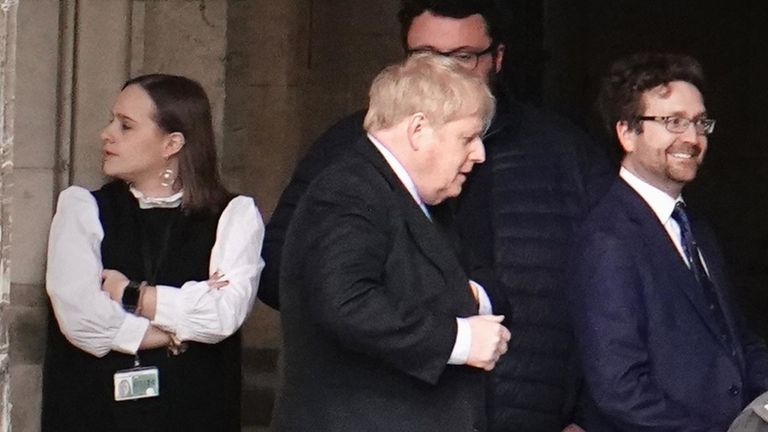 Former prime minister Boris Johnson (2nd left) leaves the Privileges Committee to vote in the House of Commons, he is giving evidence at a hearing of the Commons Privileges Committee as to whether he knowingly misled Parliament over partygate. Picture date: Wednesday March 22, 2023.