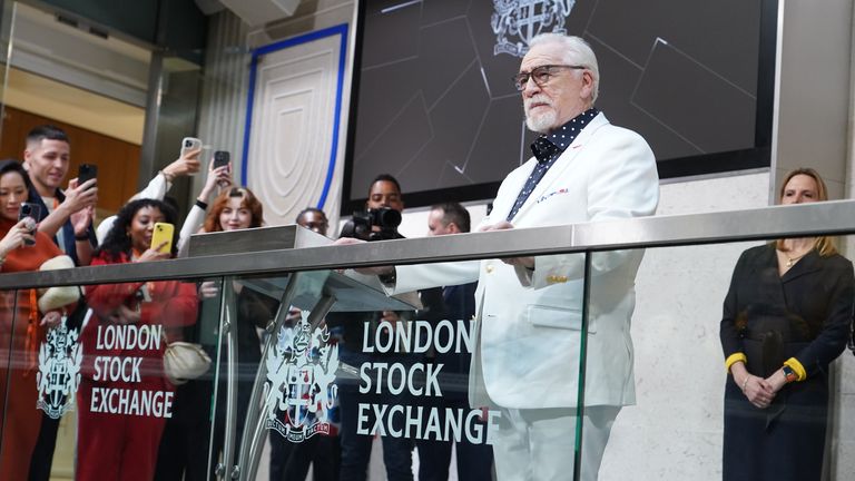 Brian Cox opens the London Stock Exchange to celebrate the fourth series of Succession