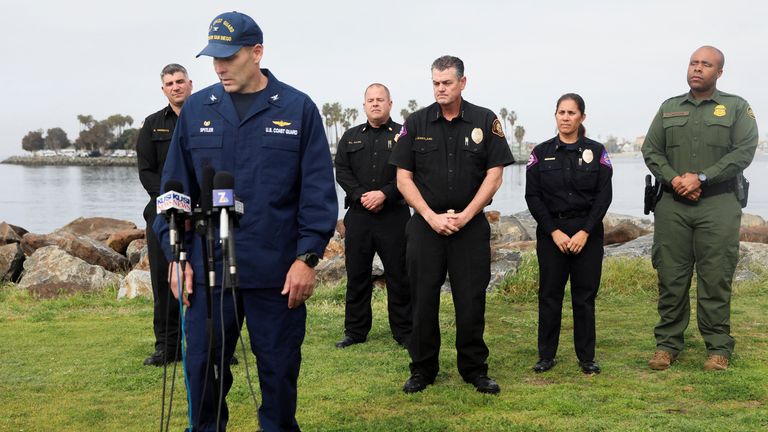 Captain James Spitler, from the US Coast Guard, speaks to members of the media about the incident