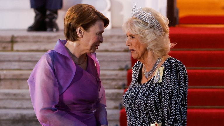 The Queen Consort with the president&#39;s wife, Elke Buedenbender