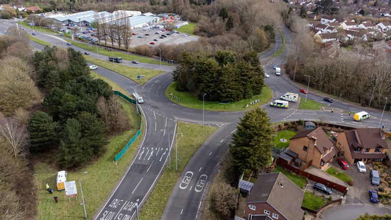 The scene in the St Mellons area of Cardiff where three people who disappeared on a night out have died in a road traffic accident. Two others who had also been reported missing have been transported to hospital with serious injuries. Sophie Russon, 20, Eve Smith, 21, and Darcy Ross, 21, who had made the trip from Porthcawl, and Rafel Jeanne, 24, and Shane Loughlin, 32, both from Cardiff, had last been seen in the city in the early hours of Saturday. Picture date: Monday March 6, 2023.