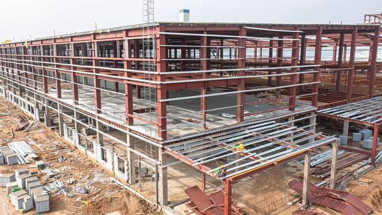 An aerial photo shows a building under construction in Zhengzhou City earlier this month Pic: AP 