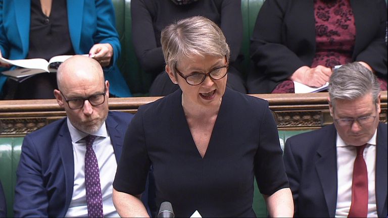 Ms Cooper mentions a Sky News report during a small boats debate in the Commons, in which a smuggler said the majority of those involved in illegal smuggling across the Channel live in Britain.