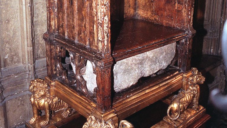 The Coronation Chair, containing the Stone of Scone, in Westminster Abbey