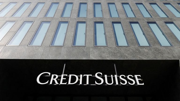 A view shows logo of Swiss bank Credit Suisse in front of an office building in Zurich, Switzerland March 16, 2023. REUTERS/Denis Balibouse