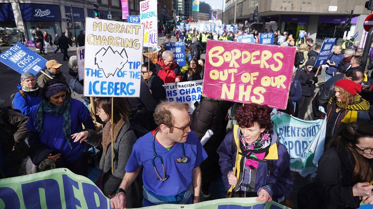 Protesters gathered in support of NHS strikes in London on Saturday