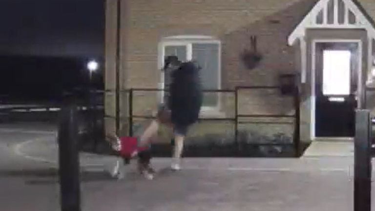 Grab from video issued by Suffolk Police who appealing for witnesses or anyone who may be able identify a man in Stowmarket involved in an incident in which a dog was kicked. Issue date: Friday March 10, 2023.

