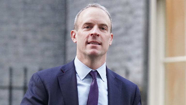 Dominic Raab, Justice Secretary and Deputy Prime Minister, leaves after a Cabinet meeting in Downing Street, London, on 7 Feb 