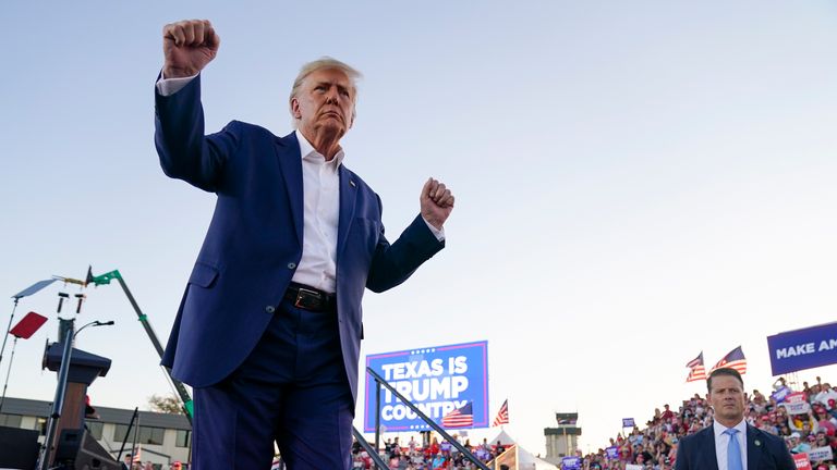 Donald Trump dances during a campaign rally in Waco, Texas. Pic: AP