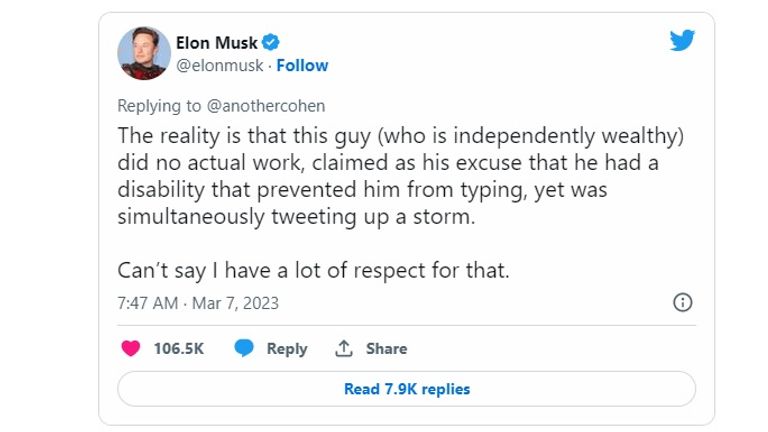 Elon Musk ve Twitter çalışanı Haraldur Thorleifsson arasındaki Twitter tartışmasının ekran görüntüleri Pic: Twitter