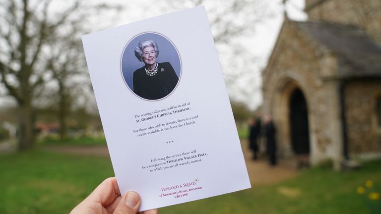 The Order of Service for the funeral of former Speaker of the House of Commons Betty Boothroyd at St George&#39;s Church, Thriplow, Cambridgeshire.