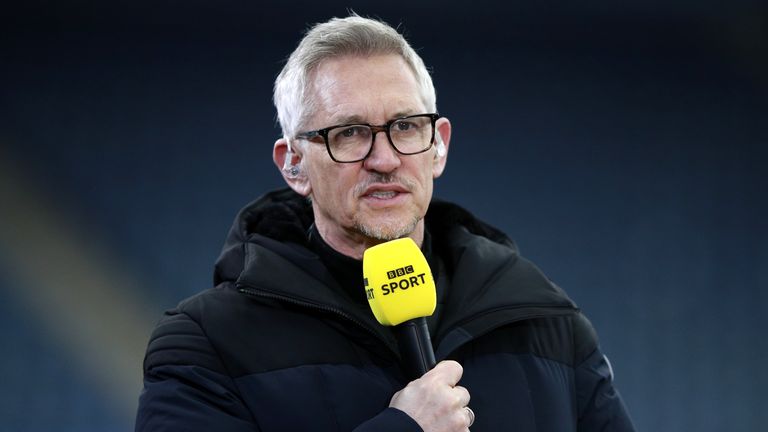 Former Leicester City player and BBC pundit Gary Lineker with the FA Cup Trophy final match at the King Power Stadium, Leicester. Picture date: Sunday March 21, 2021.
