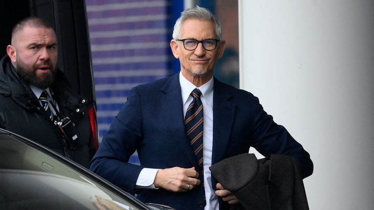 Former player and BBC presenter Gary Lineker is pictured arriving at the stadium before the match