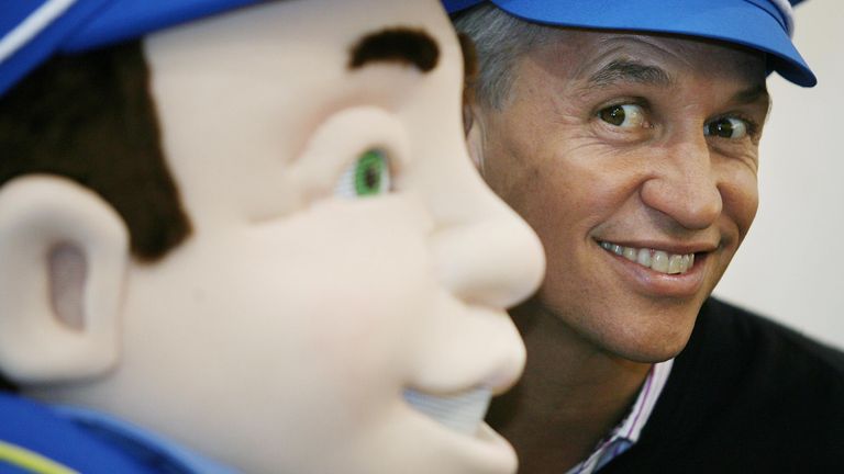 Former England captain Gary Lineker appears with a life-size version of cartoon character Underground Ernie on the opening day of the toy fair at ExCel in east London.
