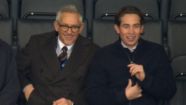Gary Lineker takes his seat at King Power Stadium in Leicester today watching Leicester v Chelsea after being suspended from Match of the Day.