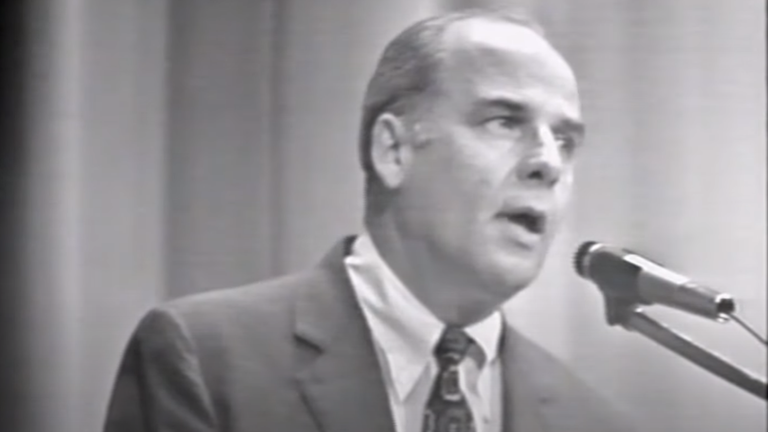 Gaylord Nelson speaking before the first Earth Day. Pic: Screenshot from Nelson Institute 
