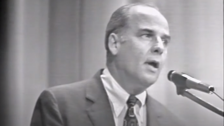 Gaylord Nelson speaking before the first Earth Day. Pic: Screenshot from Nelson Institute 
