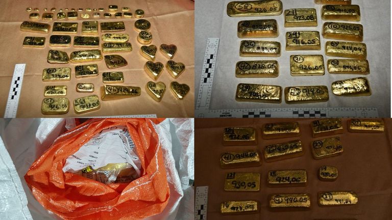 Bars of gold which were seized at Heathrow Airport in 2019. Pic: National Crime Agency (NCA) 