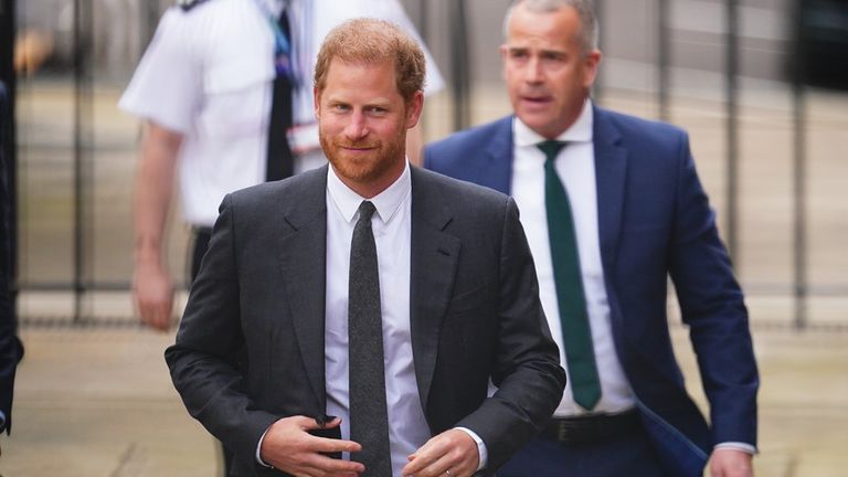 Prince Harry arrives at the High Court on Thursday