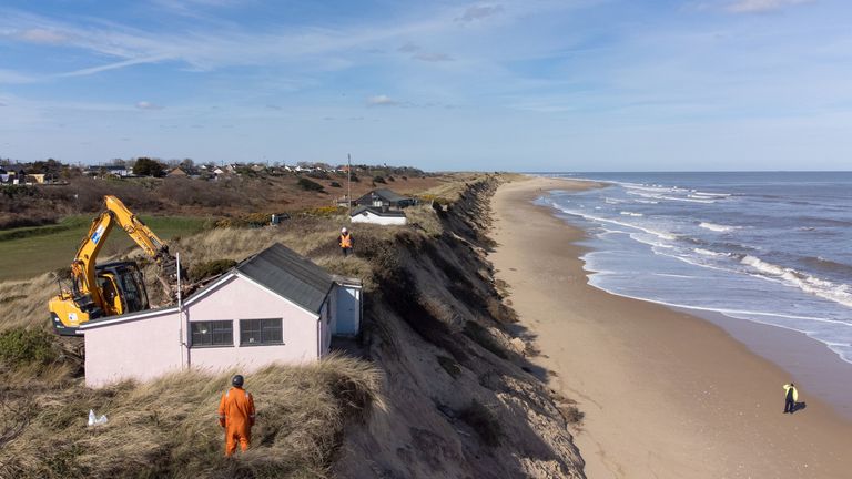 A house is demolished in Hemsby, Norfolk, due to coastal erosion. 11 March 2023