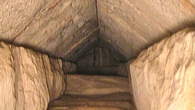 A hidden corridor inside the Great Pyramid of Giza that was discovered by researches from the the Scan Pyramids project by the Egyptian Tourism Ministry of Antiquities is seen in Giza