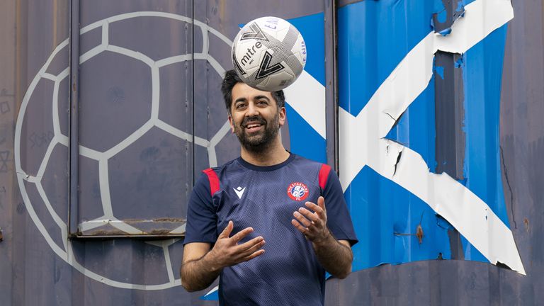 Scottish National Party leadership candidate Humza Yousaf at the launch of the &#39;Football for All&#39; Spartans Community Football Academy, in Edinburgh, while on the leadership election campaign trail. Picture date: Tuesday March 21, 2023.