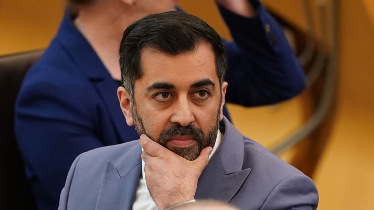 Humza Yousaf reacts to protesters causing a disturbance during First Minster&#39;s Questions