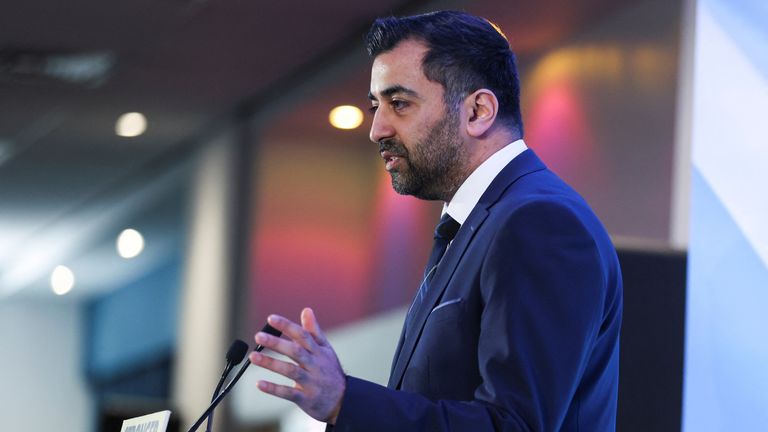 Humza Yousaf speaks after being announced as the new Scottish National Party leader in Edinburgh, Britain March 27, 2023. REUTERS/Russell Cheyne