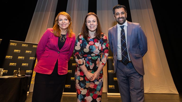(left to right) Ash Regan, Kate Forbes and Humza Yousaf taking part in the SNP leadership hustings at Eden Court, Inverness.  Picture date: Saturday March 4, 2023.