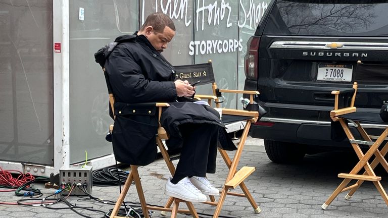 Ice T on the set of Law & Order
