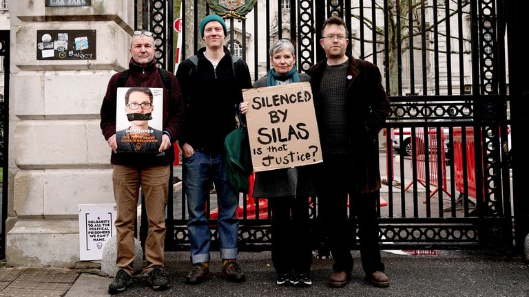 Insulate Britain campaigners, (left to right) Stephen Pritchard, Roman Paluch-Machnik, Ruth Cook and Oliver Rock, outside Inner London Crown Court ahead of their sentencing for road blockages protests. Picture date: Friday March 10, 2023.