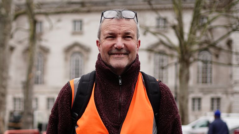 Insulate Britain campaigner Stephen Pritchard outside Inner London Crown Court ahead of his sentencing for road blockages protests. Picture date: Friday March 10, 2023.