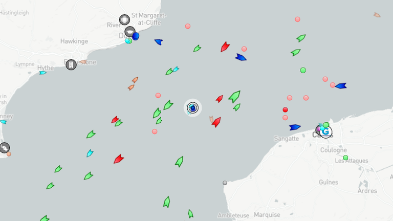 The Isle of Innisfree in the middle of the image, surrounded by RNLI boats. Pic: MarineTraffic