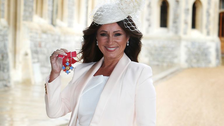 Jacqueline Gold, 55, the chief executive of Ann Summers, after receiving her Commander of the Order of the British Empire (CBE) medal by Princess Royal, at an Investiture ceremony in Windsor Castle, Berkshire.