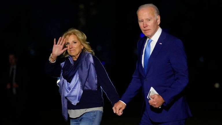 President Biden and his wife of 45 years, first lady Jill, seen at the White House in January Pic: AP 