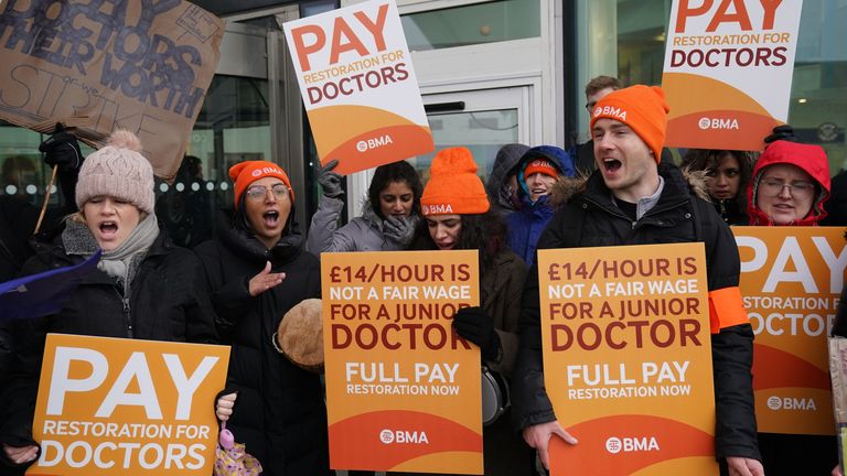 Junior doctors on the picket line outside Queen Elizabeth Hospital in Birmingham