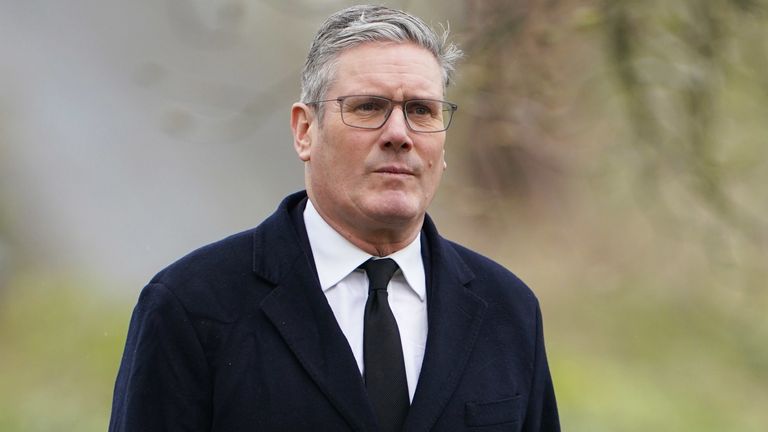 Labour leader Sir Keir Starmer arrives for the funeral of former Speaker of the House of Commons Betty Boothroyd at St George&#39;s Church, Thriplow, Cambridgeshire. Picture date: Wednesday March 29, 2023.