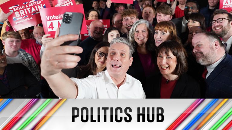 Labour leader Sir Keir Starmer (centre) and Shadow chancellor Rachel Reeves (second right) take a selfie at the launch of the Labour Party&#39;s campaign for the May local elections in Swindon, Wiltshire. A total of 230 local authorities are holding contests on May 4, ranging from small rural councils to some of the largest towns and cities. Picture date: Thursday March 30, 2023.