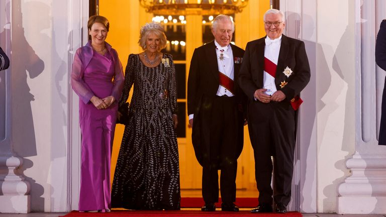 Britain's King Charles and Camilla, the Queen Consort, attend a state banquet with German President Frank-Walter Steinmeier and his wife Elke Buedenbender at Bellevue Palace, in Berlin,