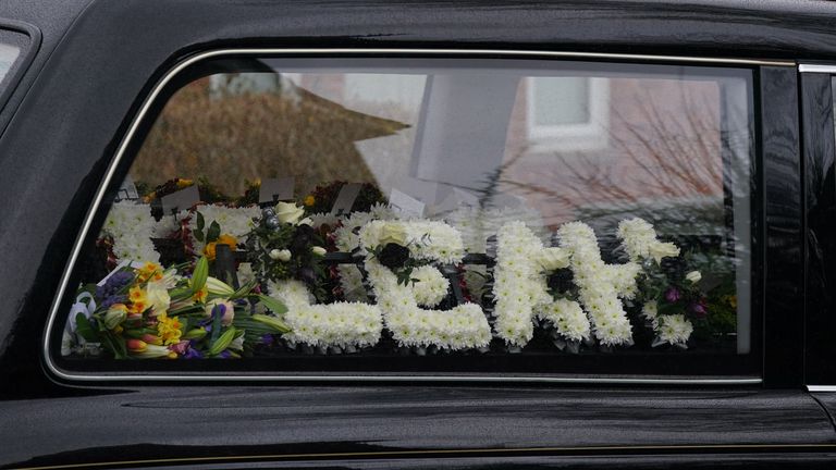 The funeral cortege for murder victim Leah Croucher makes its way to Crownhill Crematorium in Milton Keynes for a private service. The 19-year-old&#39;s body was found in a loft at a house in Milton Keynes last October, three years after she disappeared. Picture date: Friday March 3, 2023.