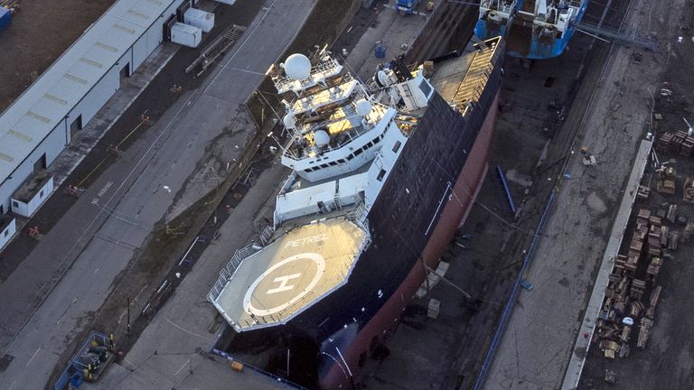 A view of the ship Petrel at Imperial Dock in Leith, Edinburgh, which has become dislodged from its holding and is partially toppled over. Fifteen people were taken to hospital while a further 10 patients were treated and discharged at the scene after emergency services were called at around 8.35am on Wednesday morning. Picture date: Thursday March 23, 2023.