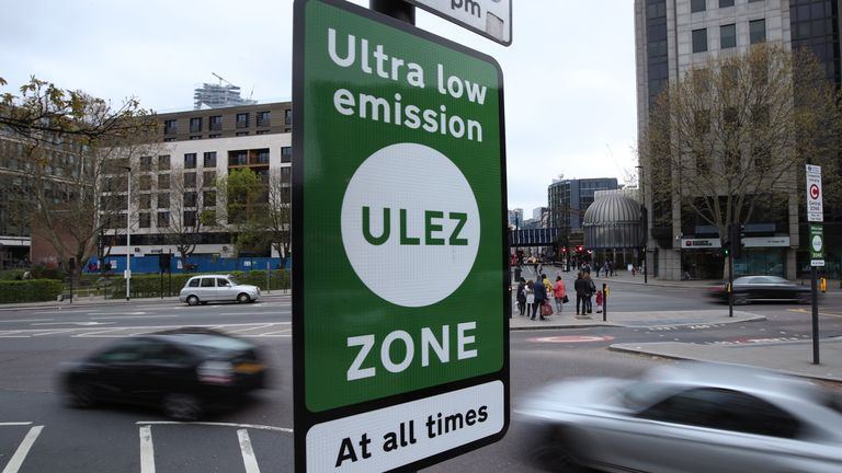 A ULEZ sign at Tower Hill in central London. File photo